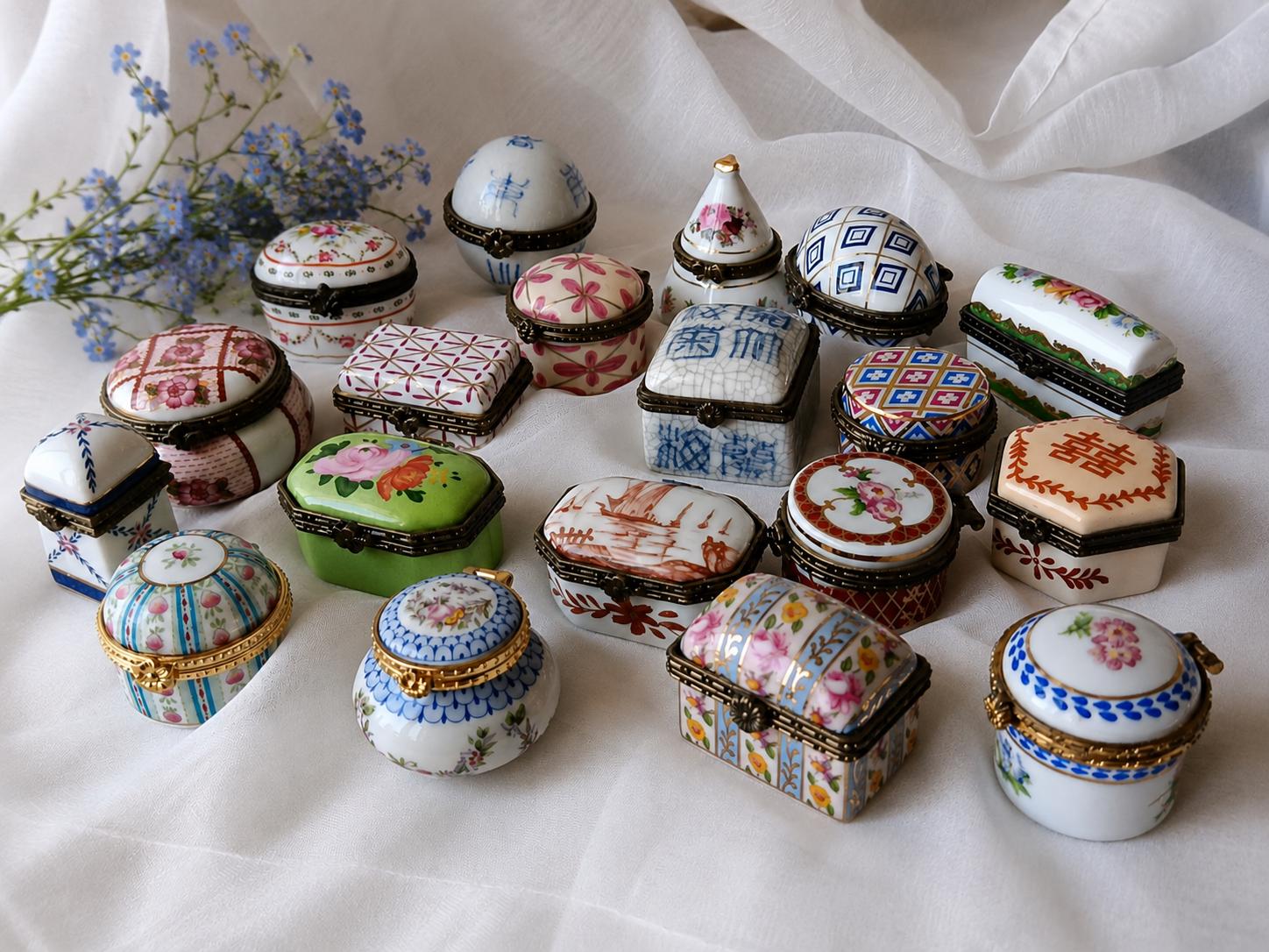 cigarette pack porcelain pill case Vintage French Hand-painted Box Madame Pompadour Floral Keepsake Pulp Fiction Birth Control Case: