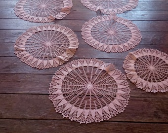 Vintage handmade Doilies. 6 units .Dresser Doily set.  Vintage Doilies Crochet, Doily Table Runner, Dresser Vanity Decor .Shabby Chic