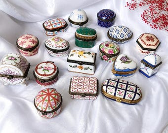 Vintage French Porcelain Art Pill Box Collection Romantic Ring Gift Boxes