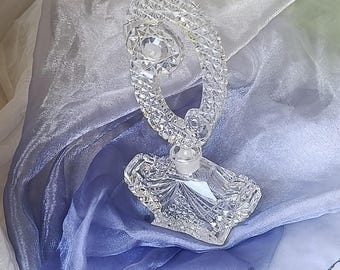 Vintage Cut Crystal Perfume Bottle, Bohemian Czech Vanity Bottle, Mid Century Glass Decor