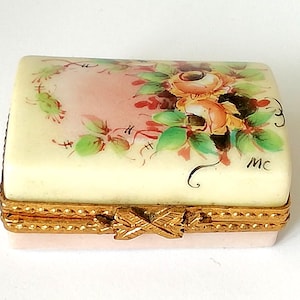 Vintage Limoges France Hand-Painted Pill Box – Signed Porcelain Trinket Box – Collectible Limited Edition Gift