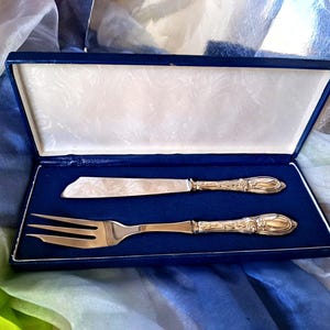 Sterling Silver Dessert Set – Hand Carved Portuguese Hallmark Knife & Fork – Vintage Silverware Flatware Gift