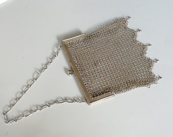 Vintage Portuguese Sterling Silver Mesh Bag with Chain - Exquisite Collectible Accessory