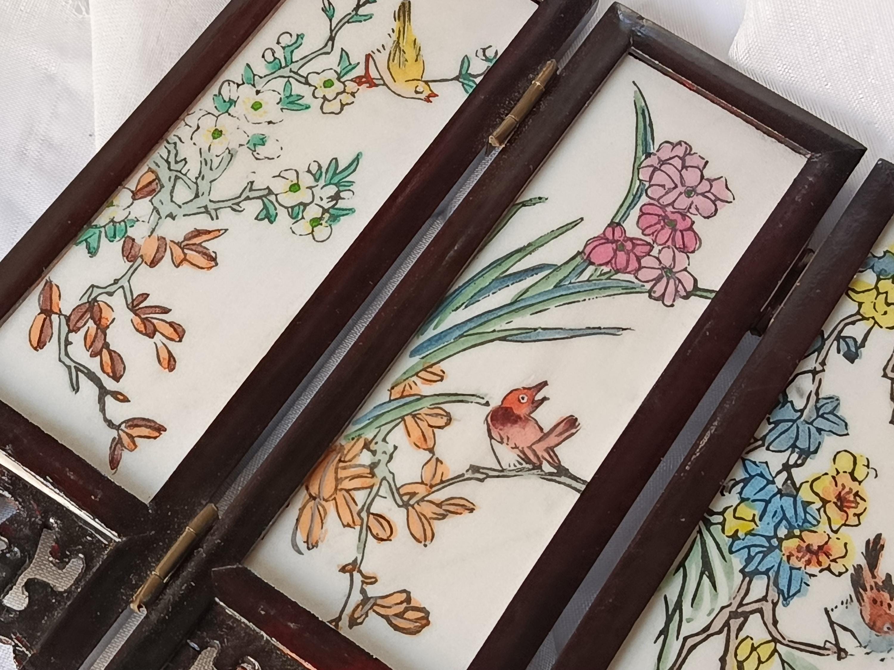 Paravent miniature, décoration asiatique, motifs chine ancienne