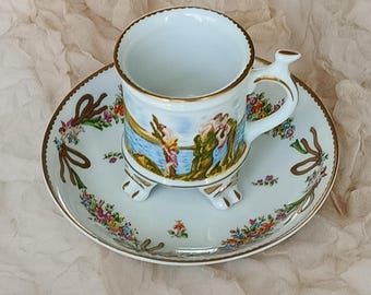 Antique Helena Wolfsohn? Porcelain Cup and Saucer Set, Demitasse