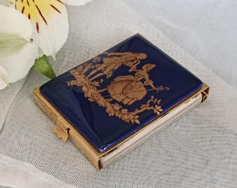 Vintage Cobalt Porcelain Address Book – Limoges Style French Courtship Scene