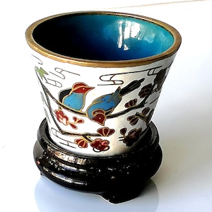 Pote em miniatura Cloisonné vintage: caixa de bugigangas esmaltadas artesanais