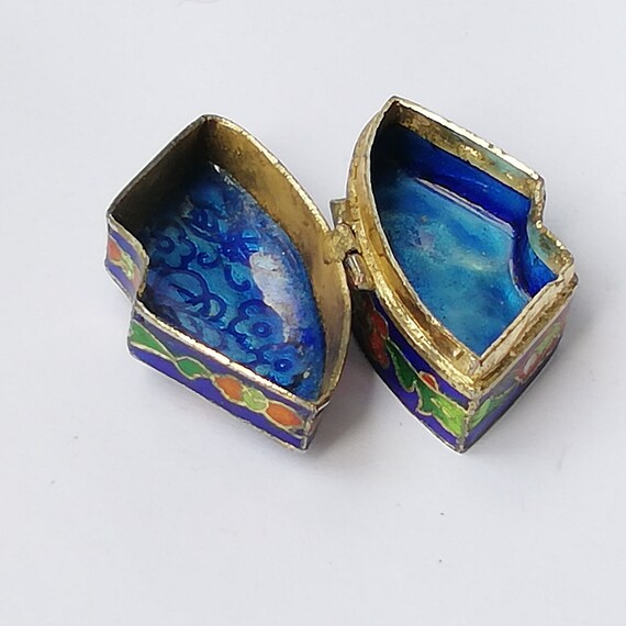 Vintage Cloisonne Trinket Box Enamel and Bronze Col… Gem