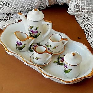 Miniature Tea Service  Dollhouses  - Collectible  Porcelain vintage tea set  for Tiny Elegance