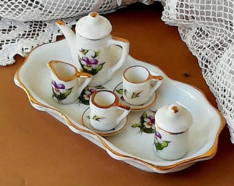 Miniature Tea Service  Dollhouses  - Collectible  Porcelain vintage tea set  for Tiny Elegance