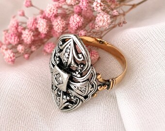 Antique Portuguese 19K Gold Diamond Ring Old Cut Diamond XIX Century