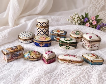 Vintage Del Prado Porcelain Pill Box Collection, Hand-Finished, Hinged Lid