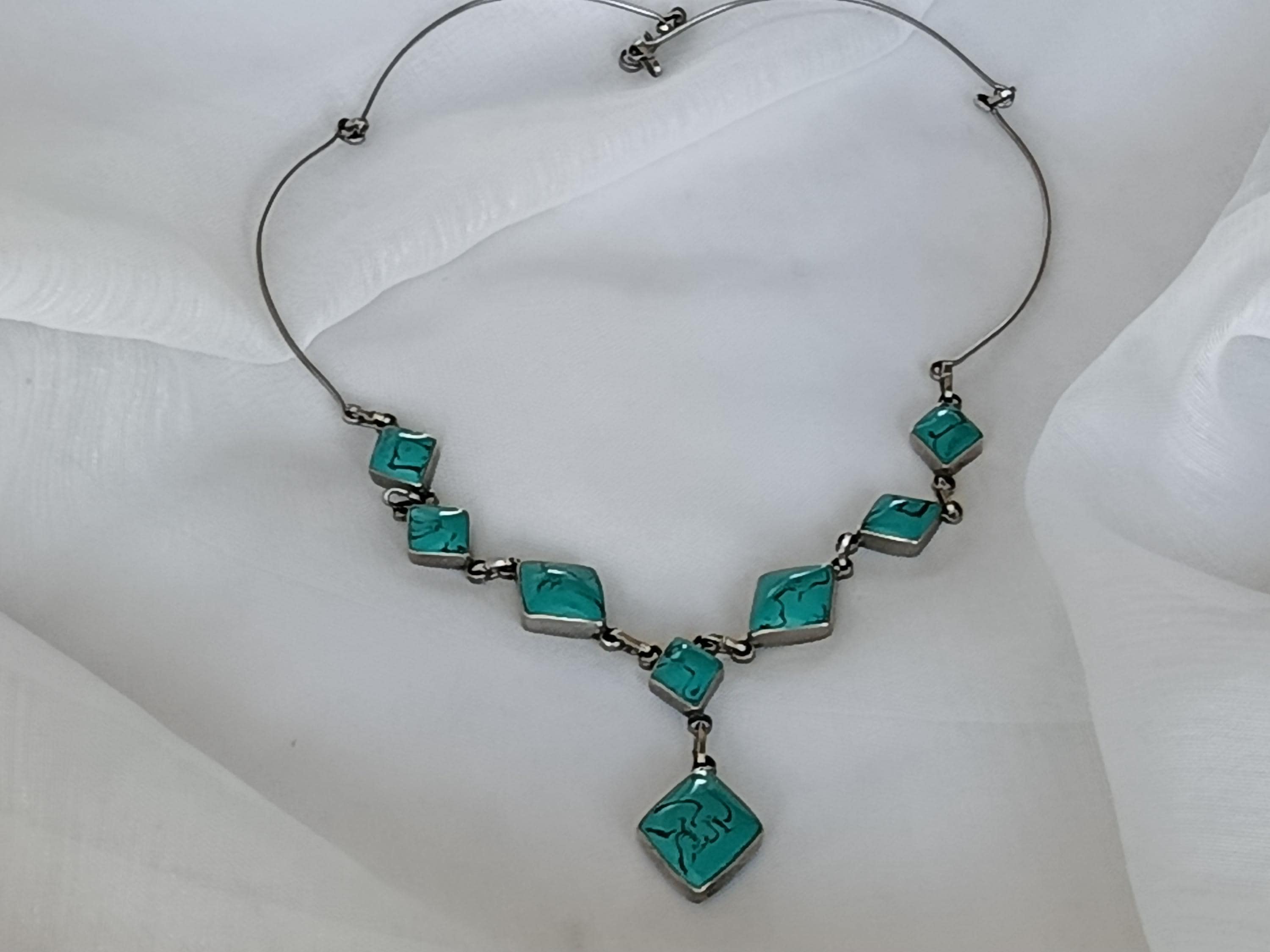 Vintage 70s Tibetan Silver Necklace With Natural Turquoise