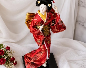 Vintage Japanese Geisha Doll Collectible Figure Kimono Decor