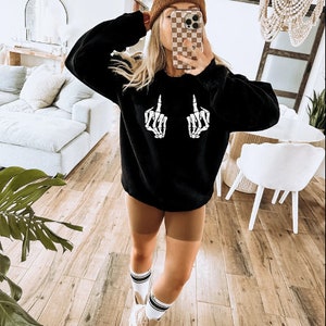Skull middle finger shirt, Halloween shirt, spooky season, cute shirt, graphic tee, gift for her, birthday gift, skull shirt, holiday gift