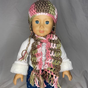 Doll Hat - 18 inch Doll Hat - Crochet Doll Hat - Doll Hat and Scarf - Custom Doll Clothes - Camo Doll Hat