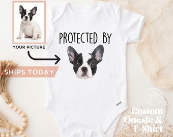 Personalized Baby Bodysuit: Custom Pet Portrait, Newborn Announcement, Dog-Themed Shower Gift, My New Best Friend Sibling Bodysuit