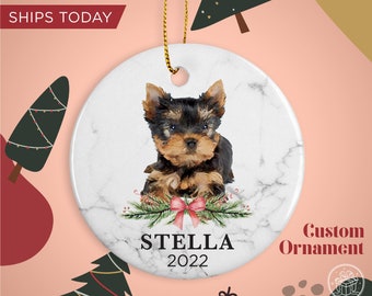 Yorkshire Terrier Custom Name Christmas Ornament - Personalized Dog Name Christmas Gift - Custom Pet Name Ornament