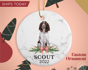 Spaniel English Springer Custom Dog Name Christmas Ornament - Personalized Dog Name Christmas Gift - Custom Pet Name Ornament