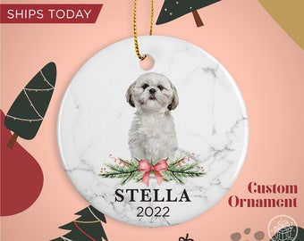 Shih Tzu Custom Dog Name Christmas Ornament - Personalized Dog Name Christmas Gift - Custom Pet Name Ornament