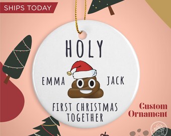 Funny First Christmas Together Ornament – Personalized Ceramic Couple Gift