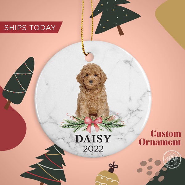Poodle Custom Name Christmas Ornament - Personalized Dog Name Christmas Gift - Custom Pet Name Ornament