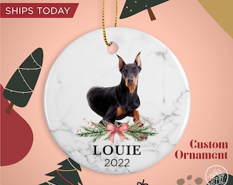 Doberman Pinscher Custom Name Christmas Ornament - Personalized Dog Name Christmas Gift - Custom Pet Name Ornament