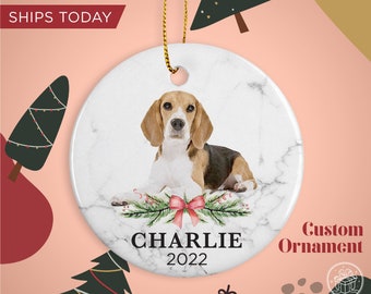 Beagle Custom Name Christmas Ornament - Personalized Dog Name Christmas Gift - Custom Pet Name Ornament