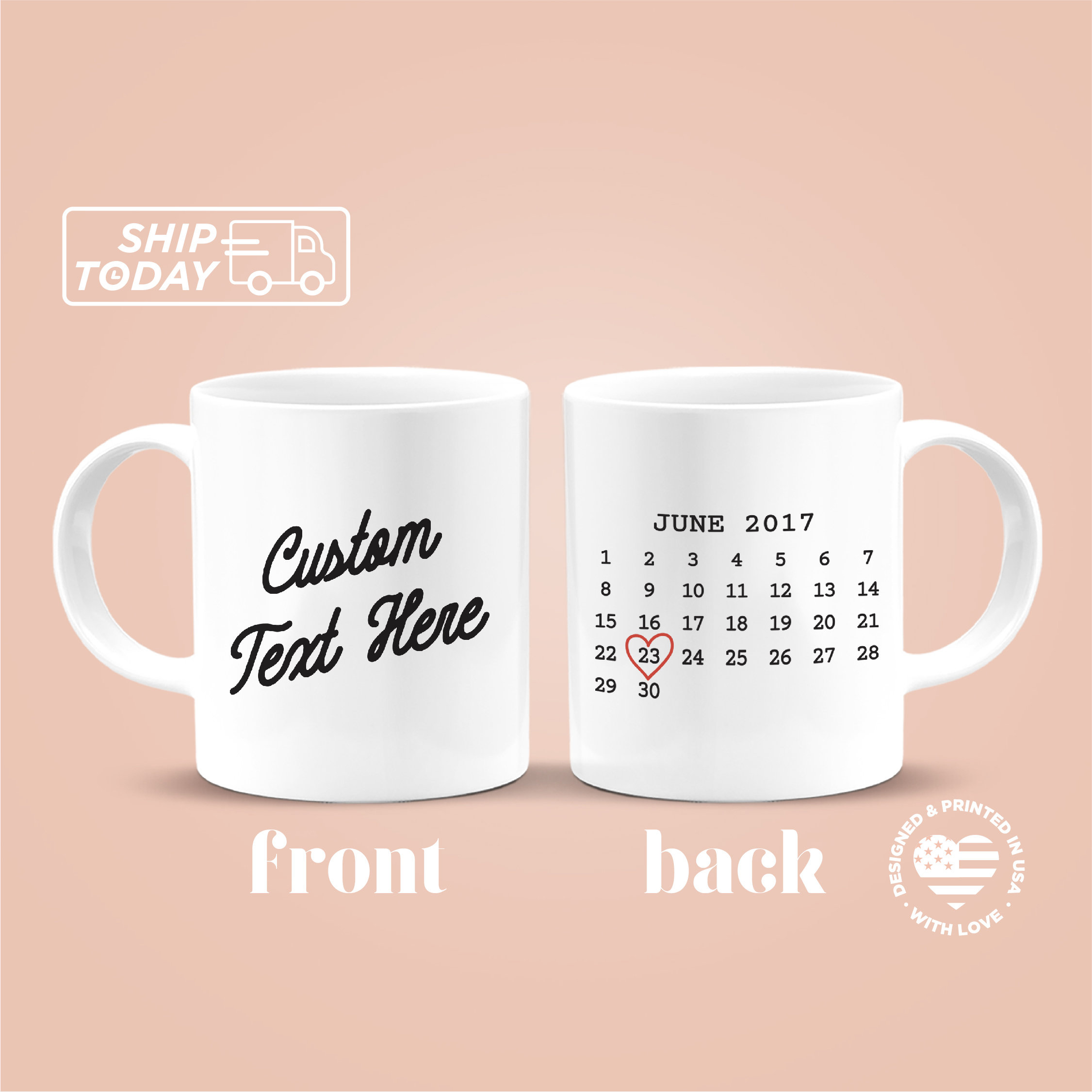 Personalized Calendar Mug Custom Message and Date Mug Double Etsy