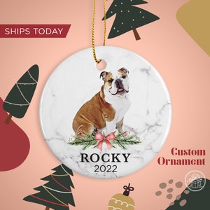 Bulldog Custom Name Christmas Ornament - Personalized Dog Name Christmas Gift - Custom Pet Name Ornament