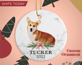 Pembroke Welsh Corgi Custom Name Christmas Ornament - Personalized Dog Name Christmas Gift - Custom Pet Name Ornament