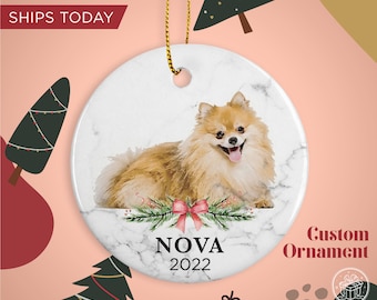 Pomeranians Custom Dog Name Christmas Ornament - Personalized Dog Name Christmas Gift - Custom Pet Name Ornament
