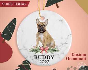 French Bulldog Custom Name Christmas Ornament - Personalized Dog Name Christmas Gift - Custom Pet Name Ornament