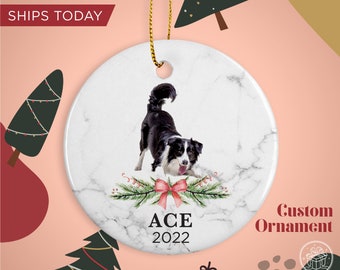 Border Collie Custom Dog Name Christmas Ornament - Personalized Dog Name Christmas Gift - Custom Pet Name Ornament