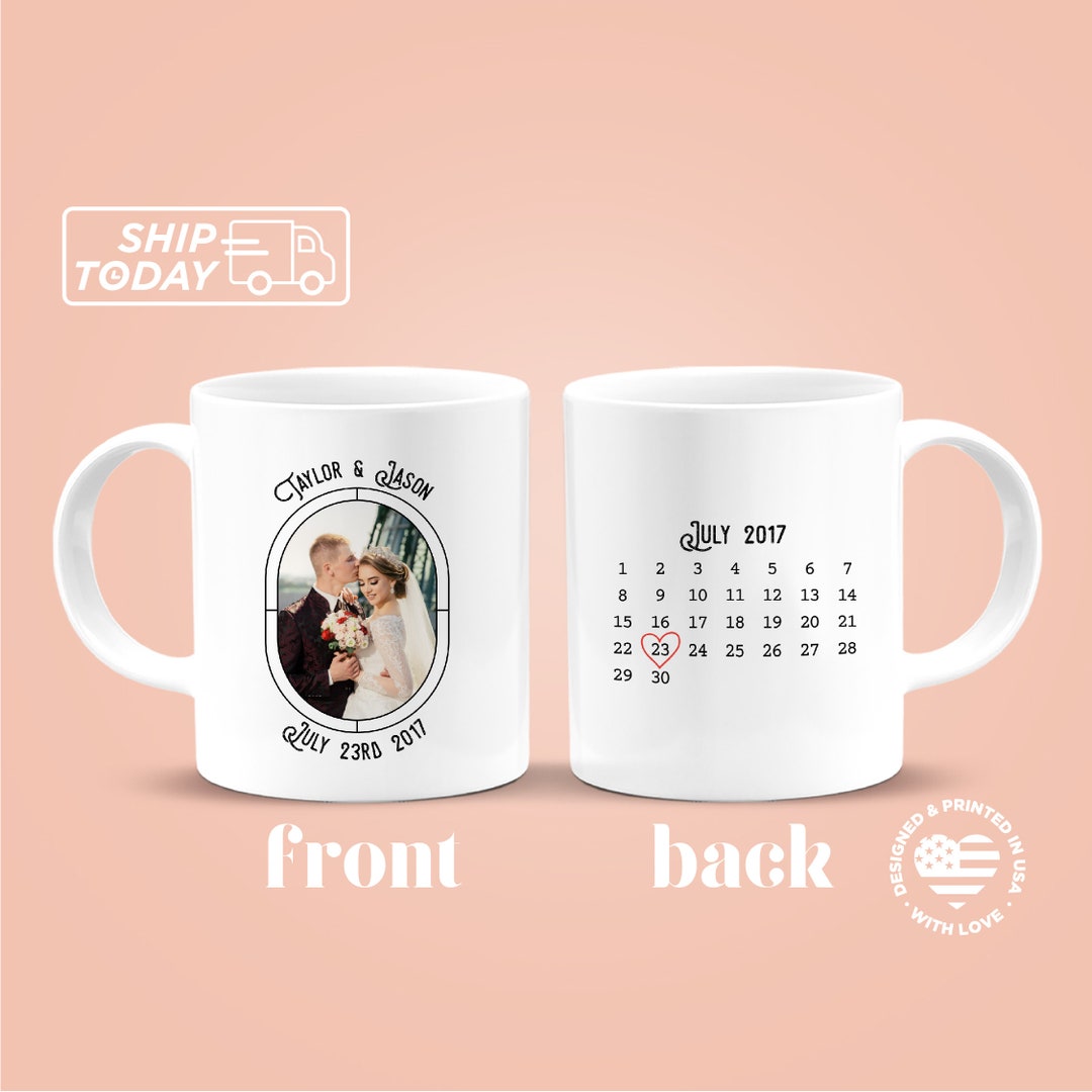 Personalized Calendar Mug, Custom Message, Photo and Date Mug, Double