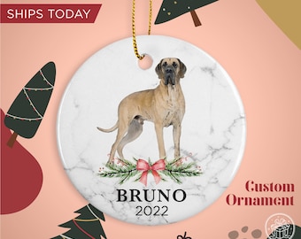 Great Dane Custom Dog Name Christmas Ornament - Personalized Dog Name Christmas Gift - Custom Pet Name Ornament