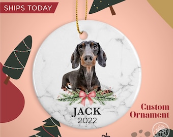 Dachshund Custom Name Christmas Ornament - Personalized Dog Name Christmas Gift - Custom Pet Name Ornament