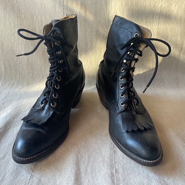 Vintage Brahma Black Leather Western Roper Boots