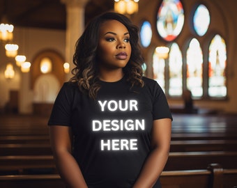 Black Model Mockup, Bella Canvas 3001 Black T-shirt Mockup, African American, Black People Mockup, Black Girl, Lifestyle Mockup
