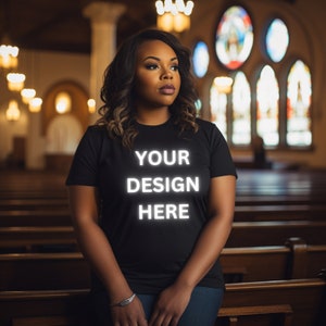 Black Model Mockup, Bella Canvas 3001 Black T-shirt Mockup, African American, Black People Mockup, Black Girl, Lifestyle Mockup