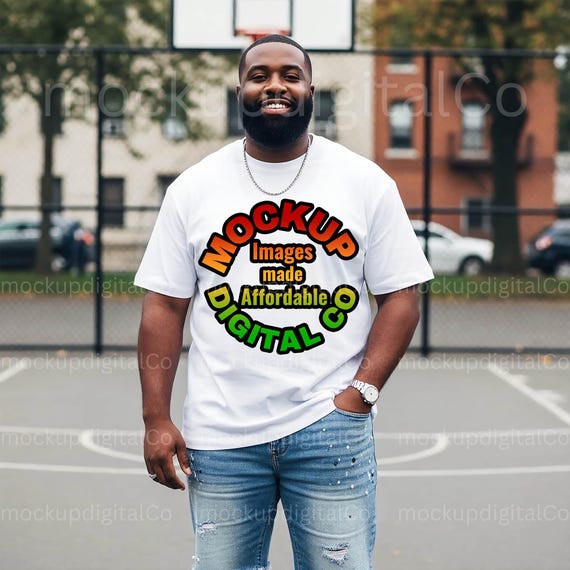 Gildan 64000 White Tshirt Mockup | Black Model | Oversized T-shirt Mockup | Urban Lifestyle | White tshirt Mock up | G64 Tee Print on Demand