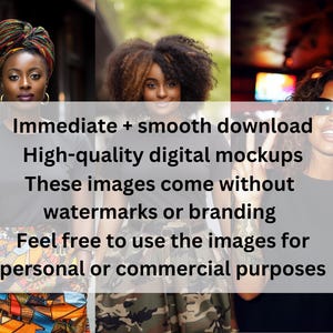 May include: Three women wearing different outfits stand in front of a text overlay that reads: "Immediate + smooth download High-quality digital mockups These images come without watermarks or branding Feel free to use the images for personal or commercial purposes"