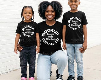 Mommy and Me Black T-Shirt Mockup | Bella Canvas Family (Digital Download)