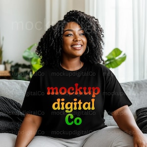 Gildan 64000 Mockup, Black Gildan 64000 T-shirt Mockup, Black Model Mockup, Plus Size, African American Woman, Oversized Tee Mock-up