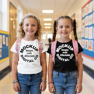 Bella Canvas 3001Y Black TShirt kids Black & White T-Shirt Mockup Girl Model Mockup School Shirt Mock-Up Back To School Youth Student Mockup