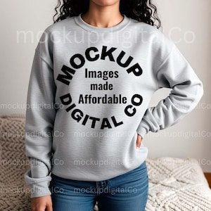 Gildan 18000 Sport Grey Sweatshirt Mockup, G18000 Grey Crewneck Mockup, Model Mockup, Gildan Sport Grey Sweater, Cozy Fall Aesthetic Mockup