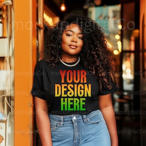 Black Model Mockup, Bella Canvas 3001 Mockup, Plus Size Mockup, Black Tshirt Mockup, Black Girl Mockup, African American Model Mockup