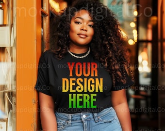 Black Model Mockup, Bella Canvas 3001 Mockup, Plus Size Mockup, Black Tshirt Mockup, Black Girl Mockup, African American Model Mockup