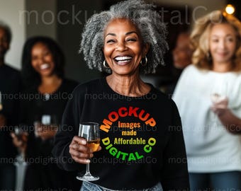 Black Model Mockup, Black Gildan 18000 Sweatshirt Mockup, Grandma Mockup, Senior Mockup, Older Women Mockup, African American Woman Mockup