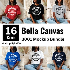 Bella Canvas 3001 T-Shirt Mockup Bundle 3001 Shirt Mock-up Bundle Black Model Boho Aesthetic Studio African American Woman T-Shirt Mockups